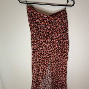 NWT ZARA floral MIDI SKIRT with Front Rushing+slit